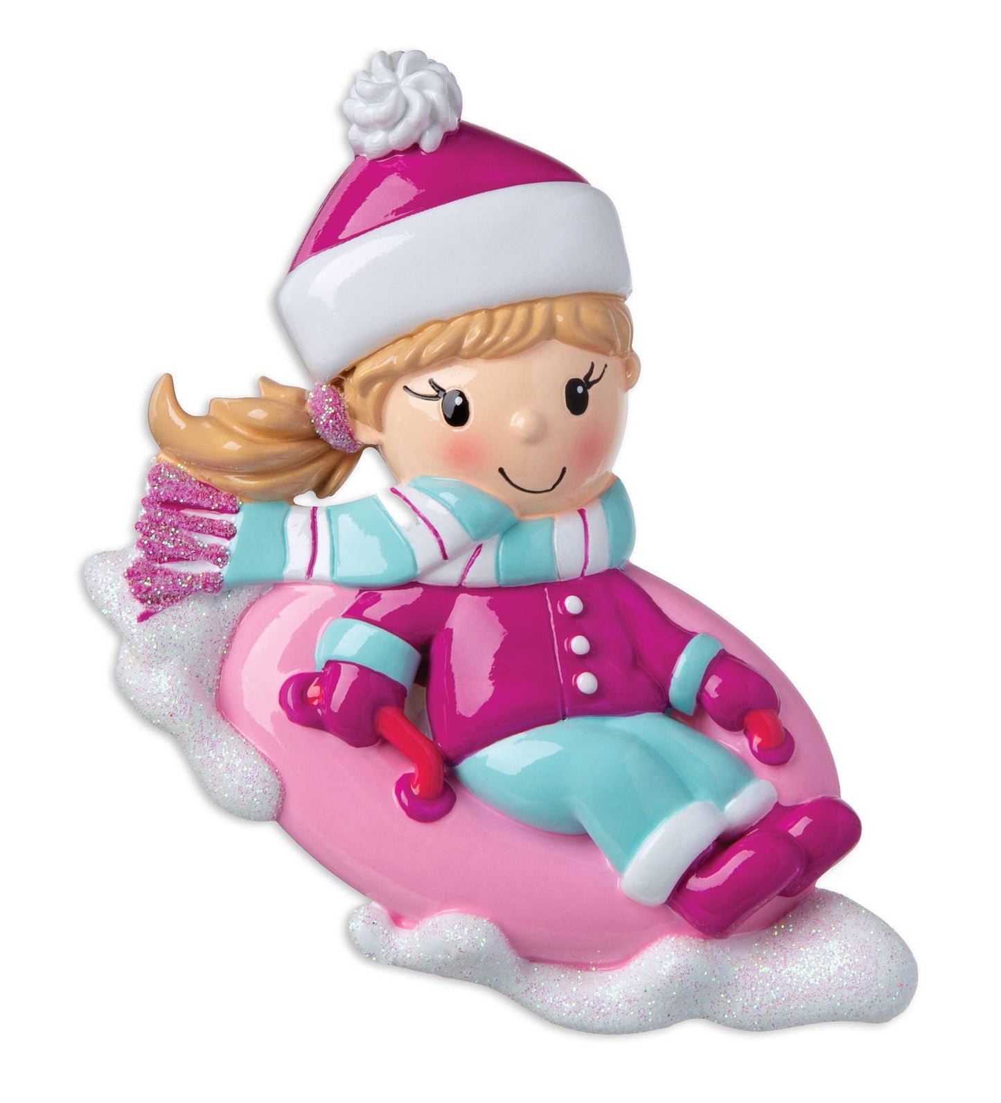 Child on Snow Tube Personalized Ornament: Girl