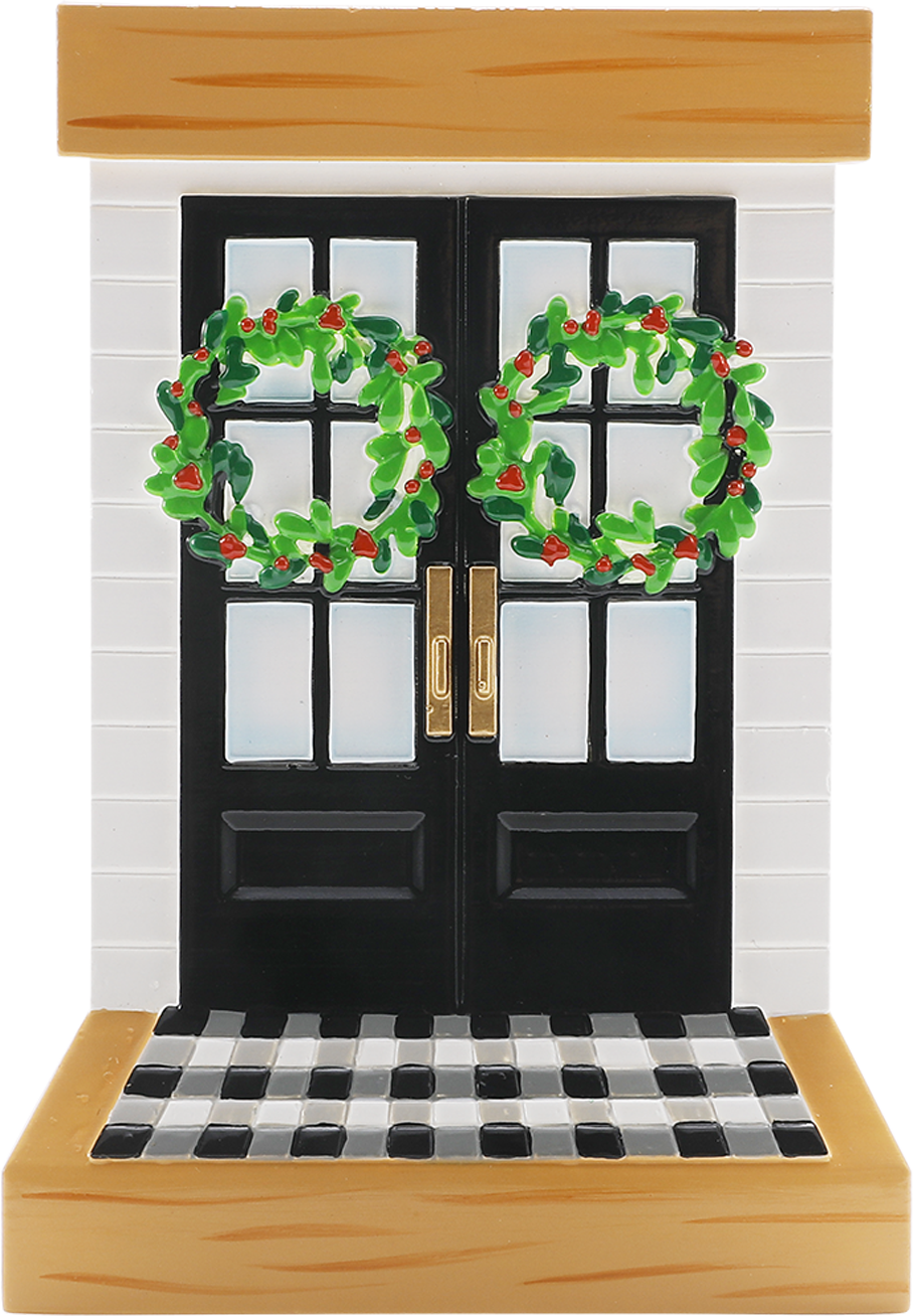 Modern Black Door with Wood Overhang Personalized Ornament