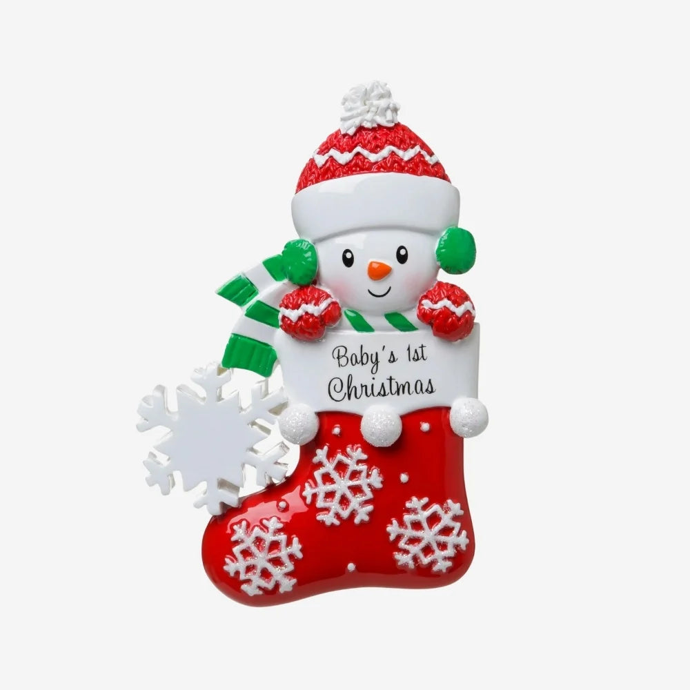 Baby Snowman in Red Stocking Ornament