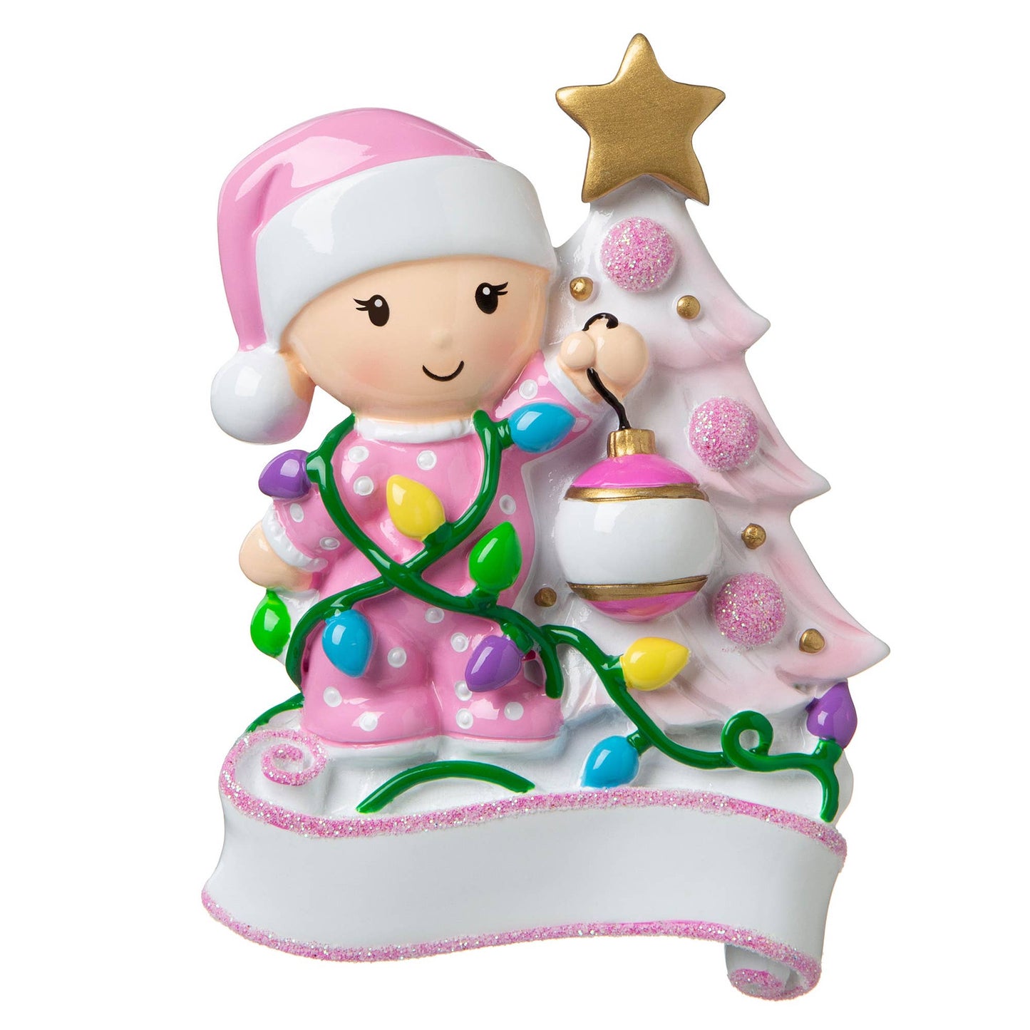 Baby Decorating the Tree Pink Ornament