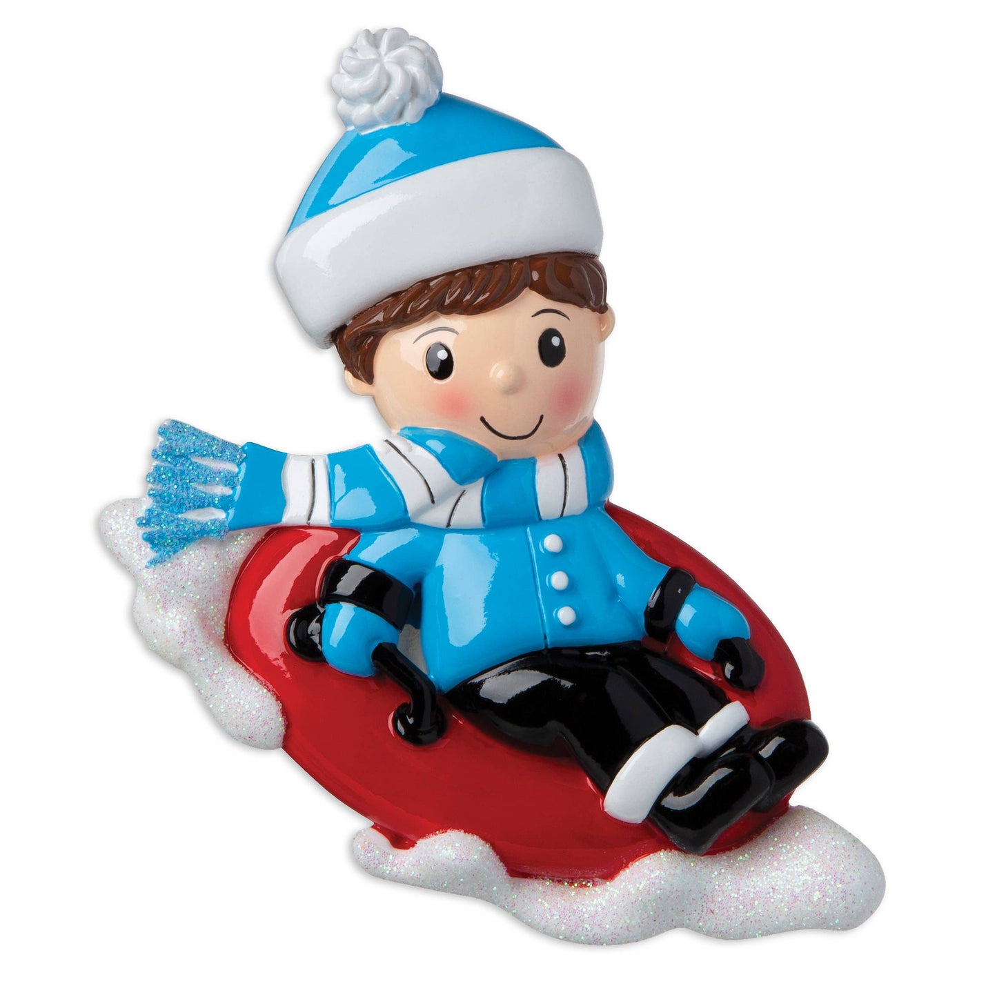 Child on Snow Tube Personalized Ornament: Boy