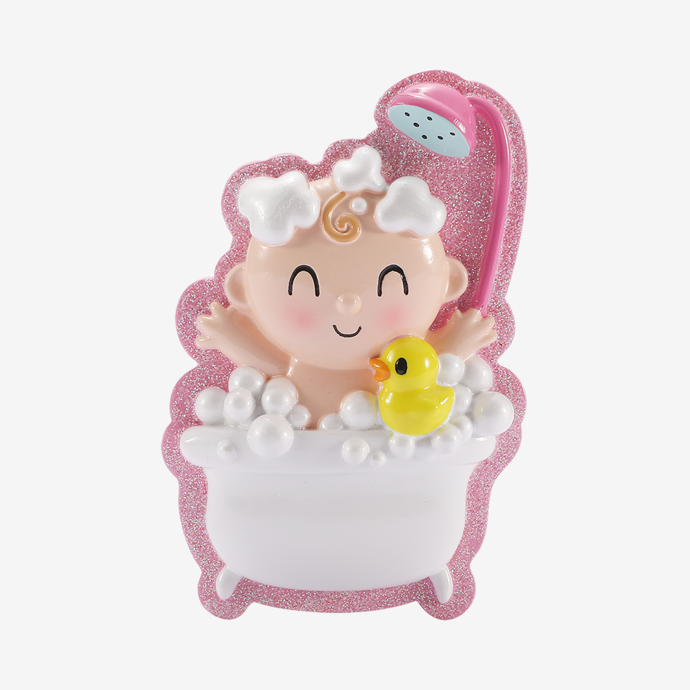 Baby in Bubble Bath Ornament - Pink
