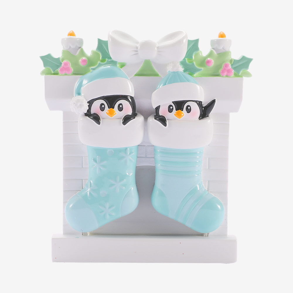 Boy + Boy Twin Baby Penguins in Stockings