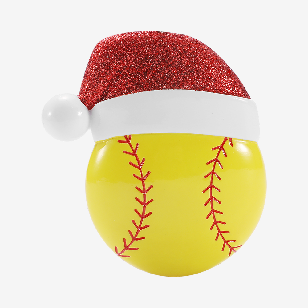 Softball with Santa Hat Ornament