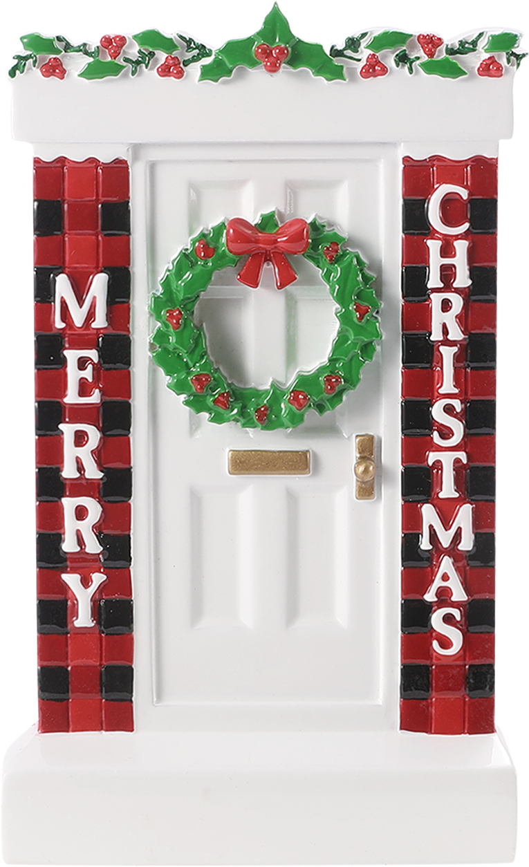 Plaid Merry Christmas White Door Personalized Ornament