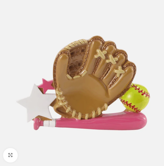 Softball Glove and Pink Bat Ornament