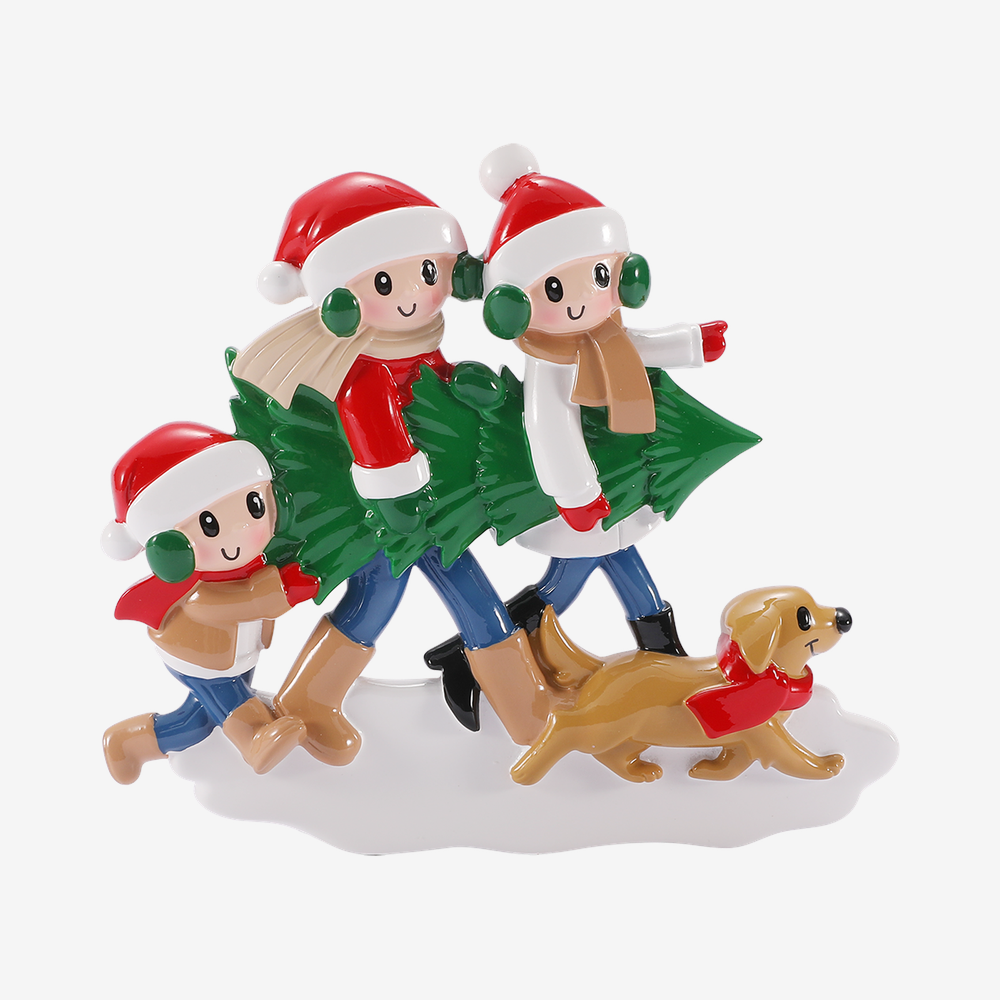 Family with Christmas Tree and Dog Ornament: Family of Three