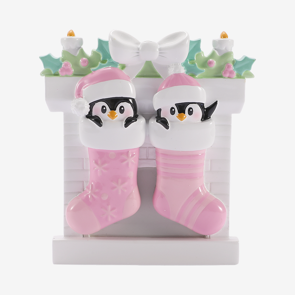 Girl + Girl Twin Baby Penguins in Stockings