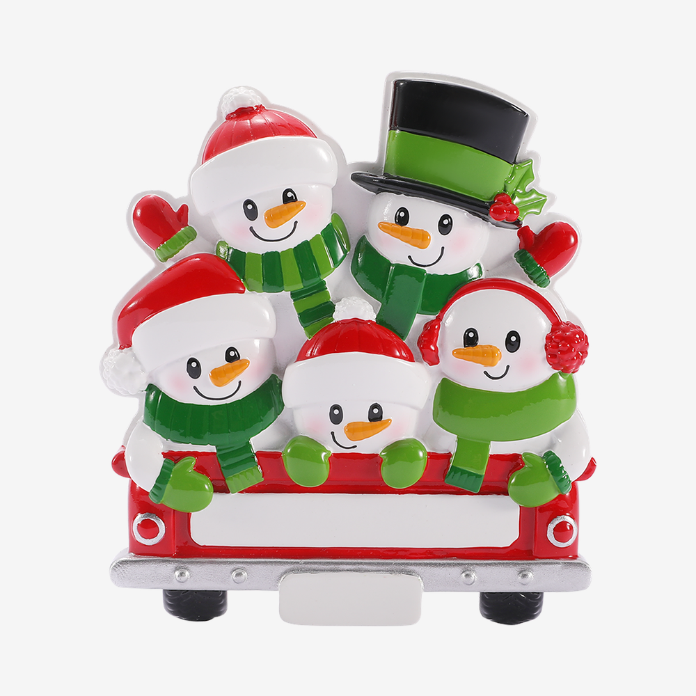 Snowman in Red Truck - Family of Five