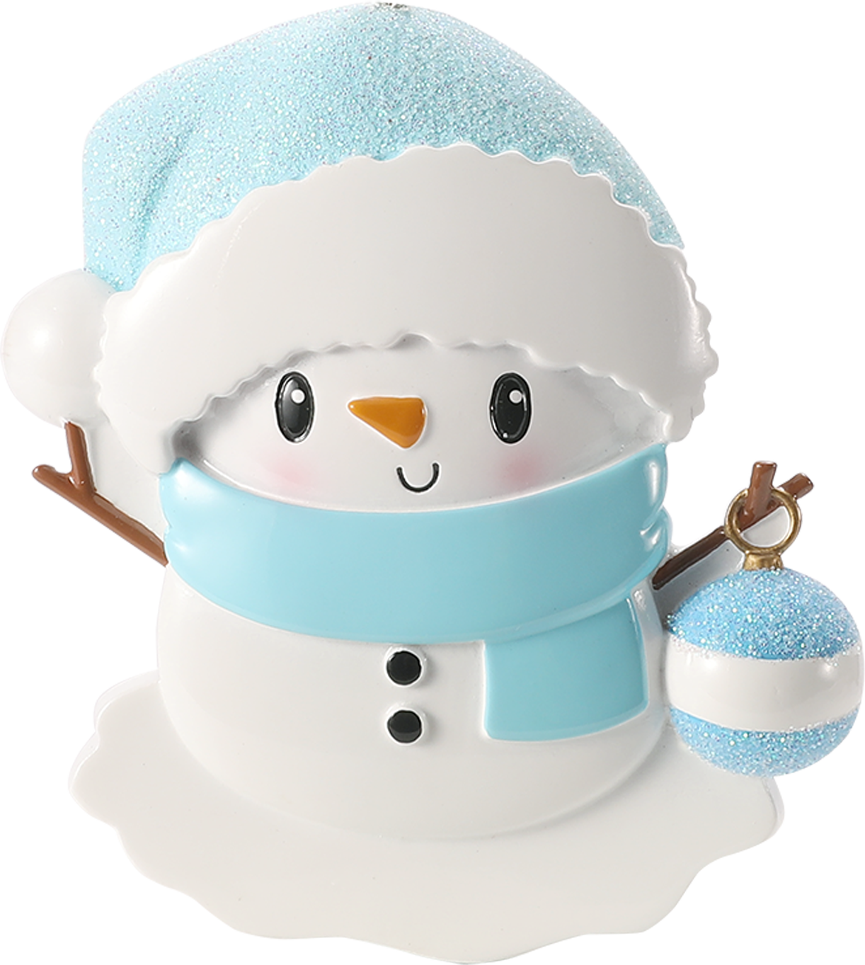 Baby Snowman with Ornament Personalized Ornament: Blue