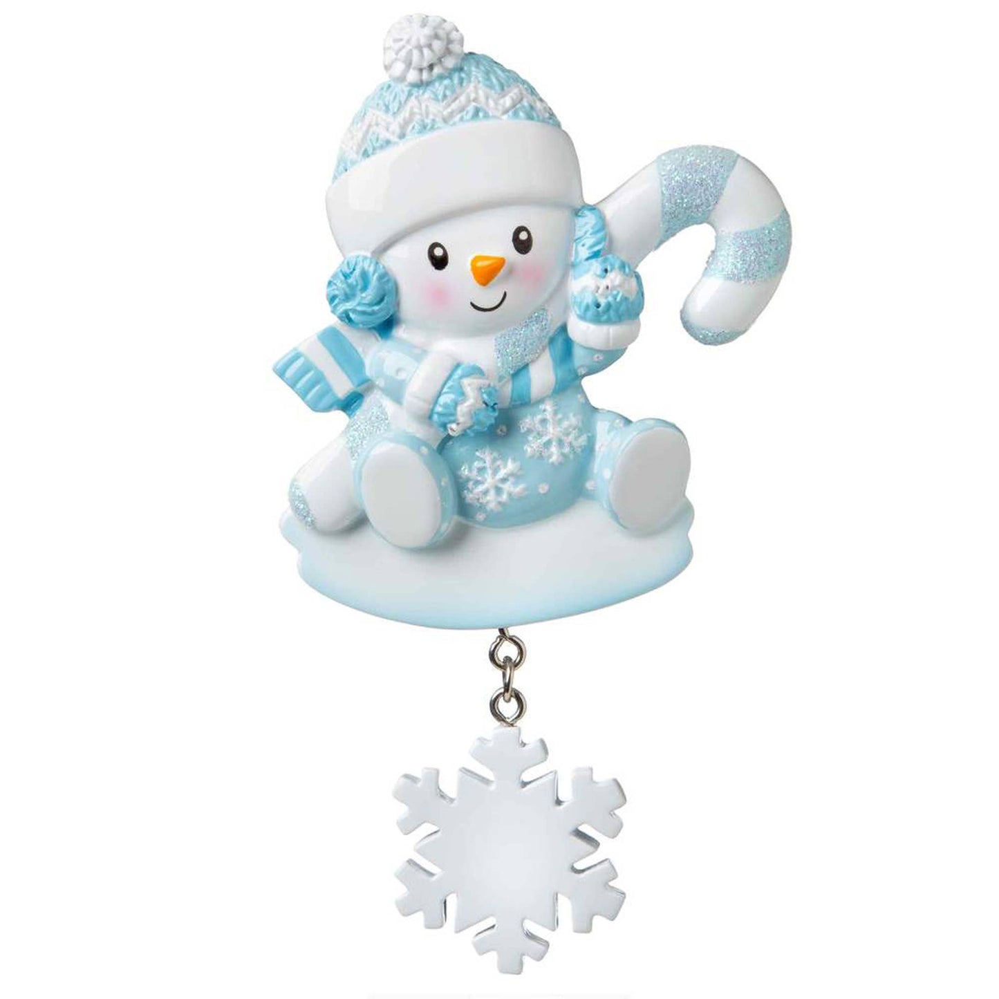 Snowbaby with Candy Cane Personalized Ornament: Blue