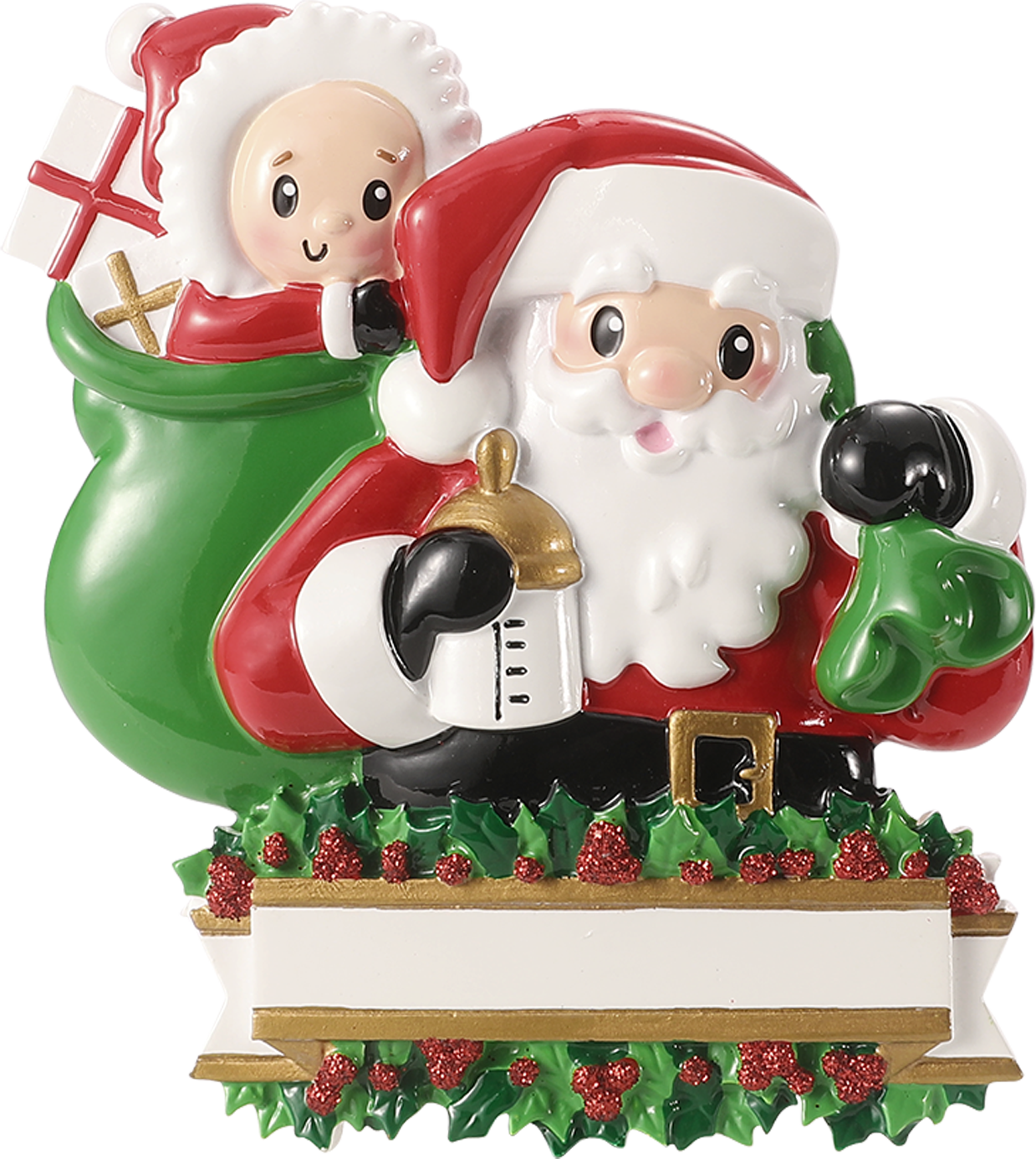 Santa with Baby in Bag Personalized Ornament