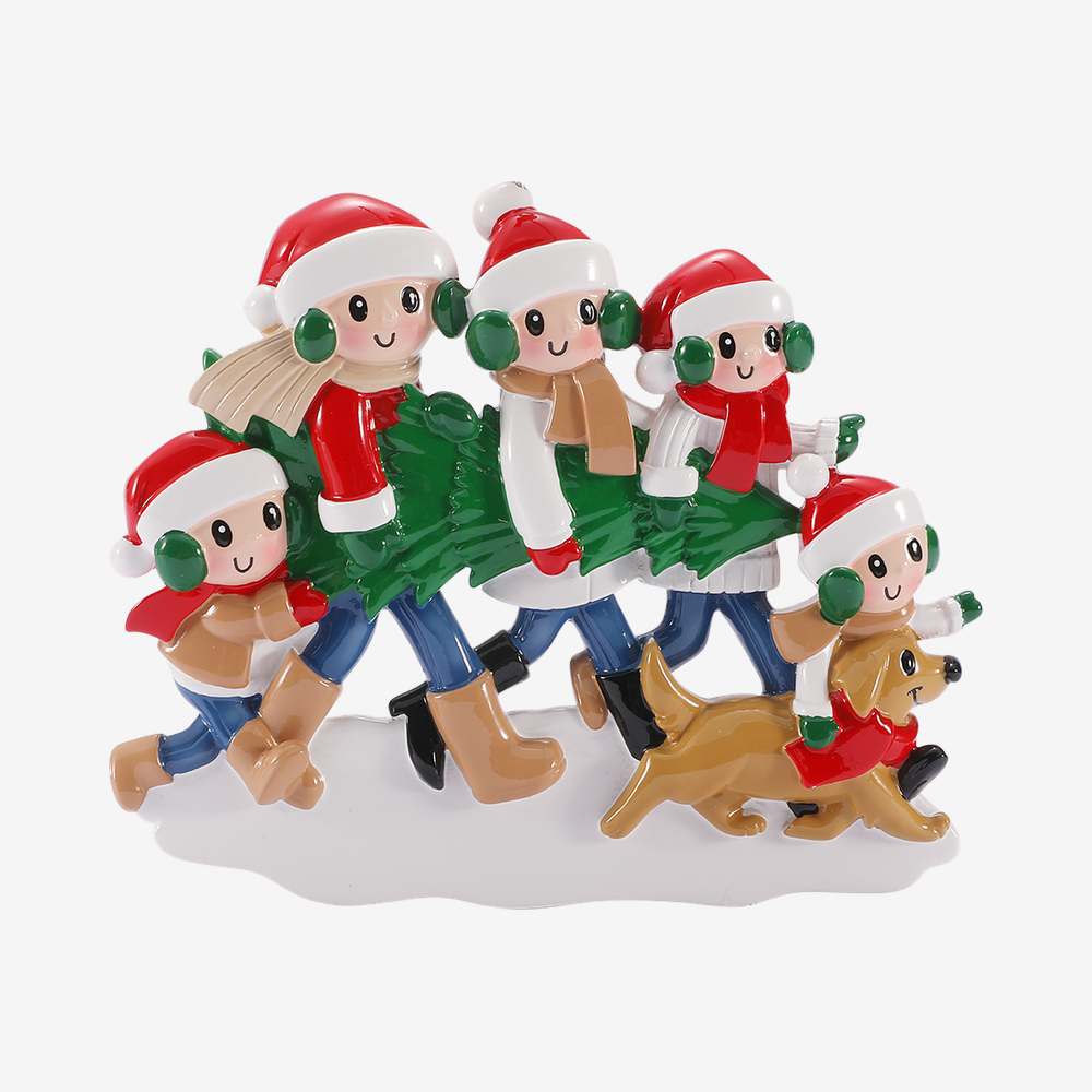 Family with Christmas Tree and Dog Ornament: Family of Five