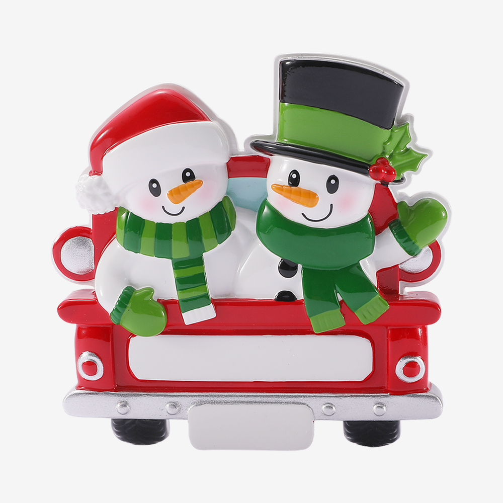Snowman in Red Truck - Family of Two