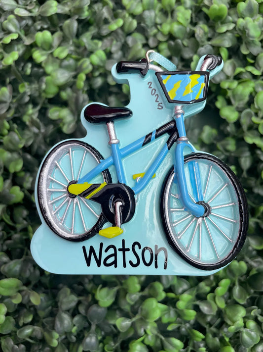 Kid's First Bike Personalized Ornament: Blue