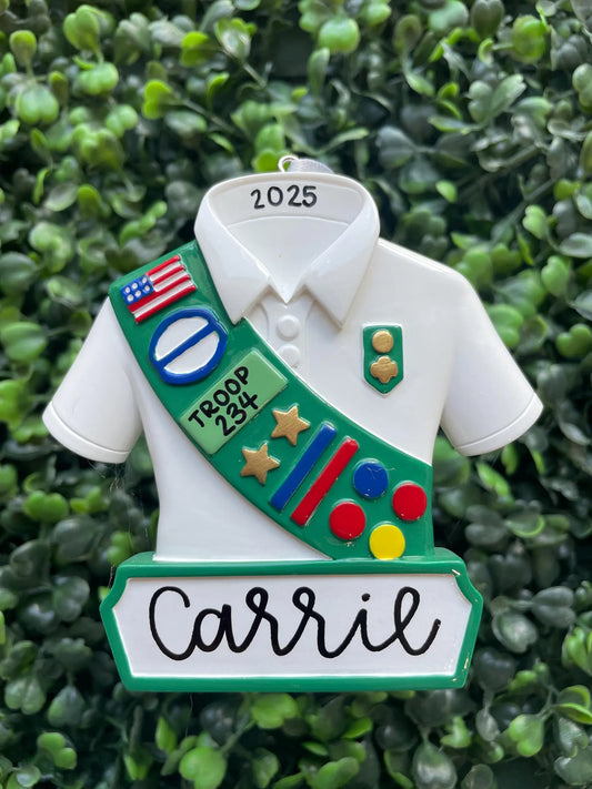 Scouting Uniform Personalized Ornament: Green and White
