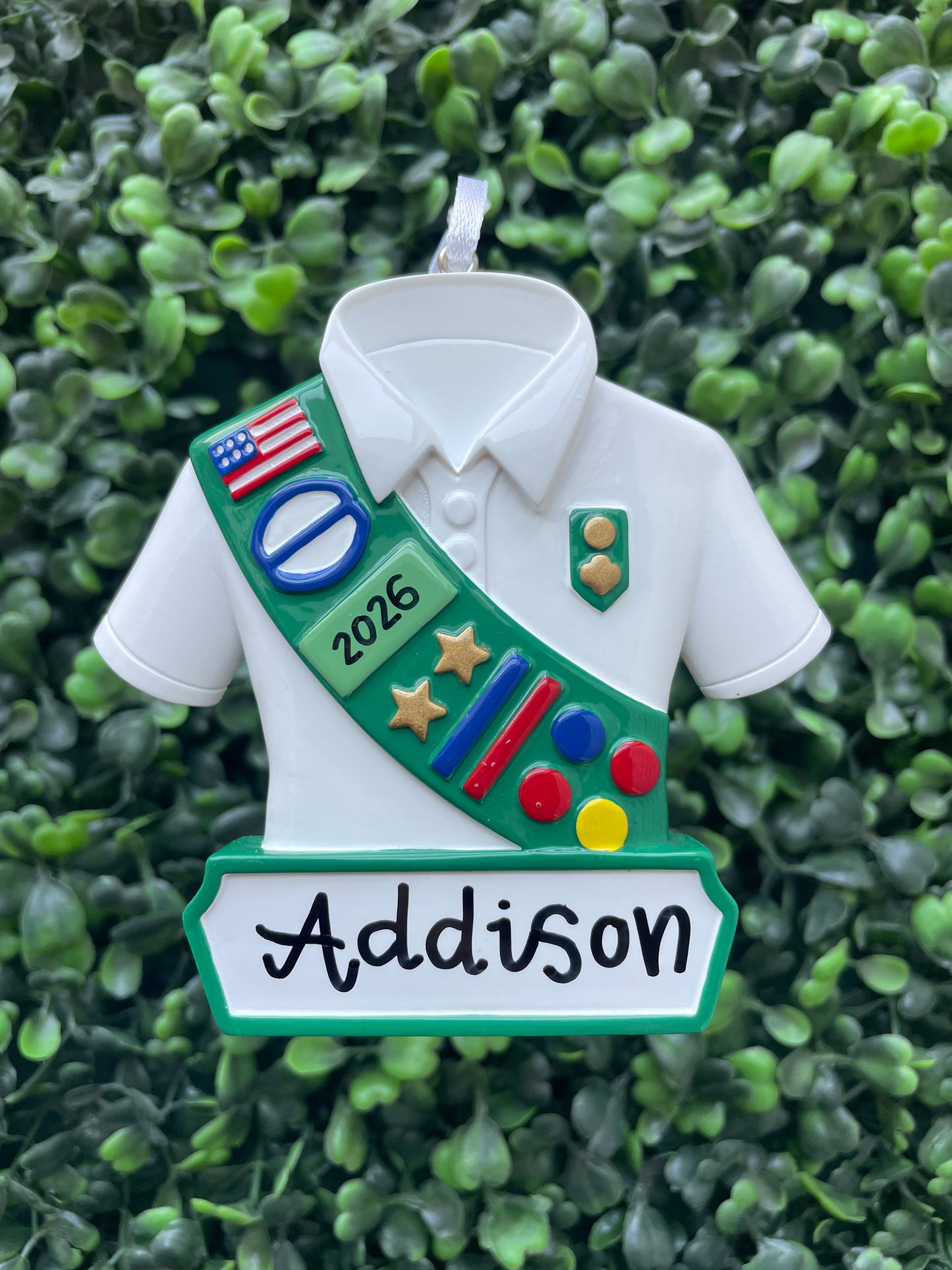 Girls Scouting Uniform Ornament - Green and White