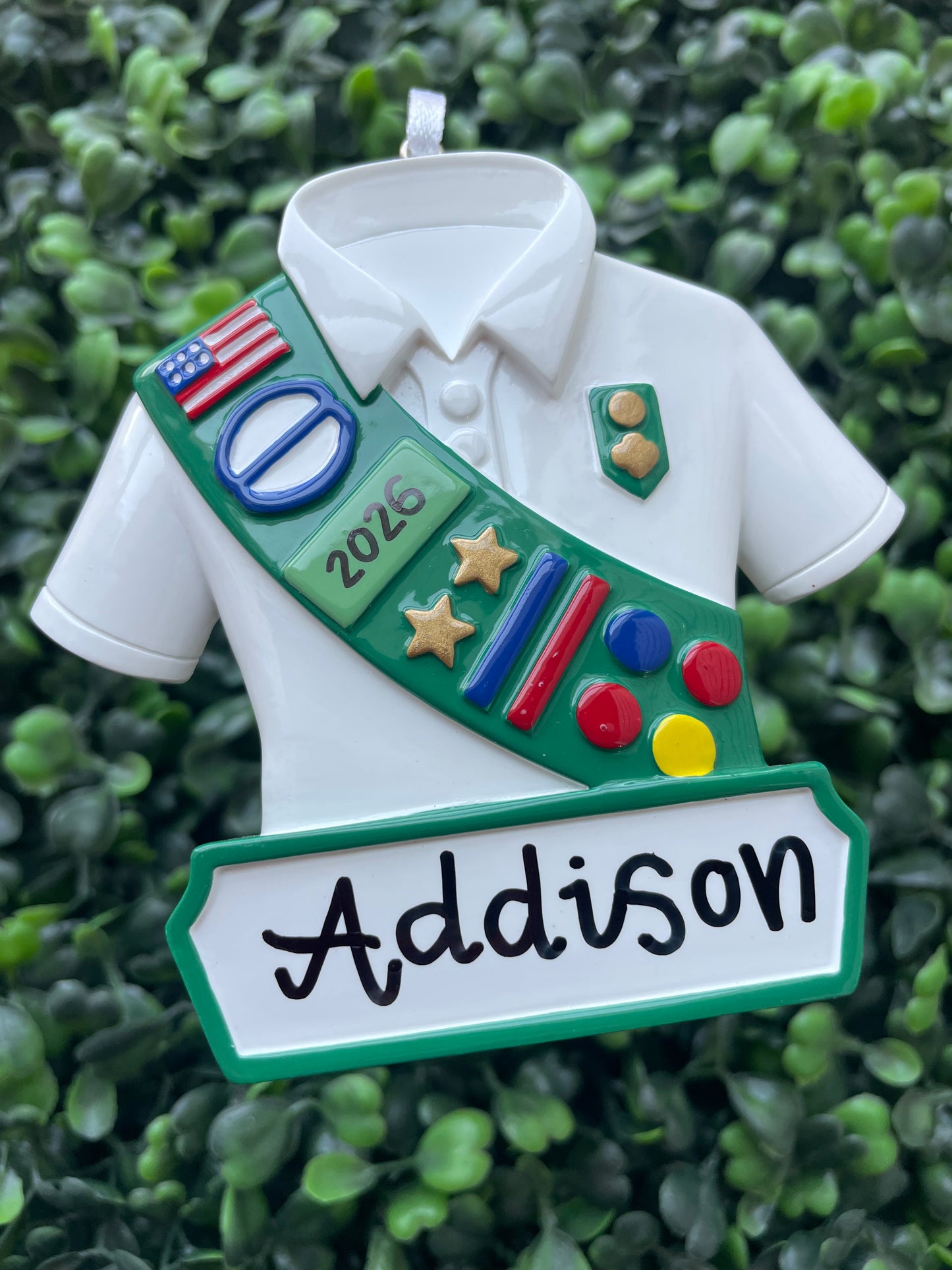 Girls Scouting Uniform Ornament - Green and White