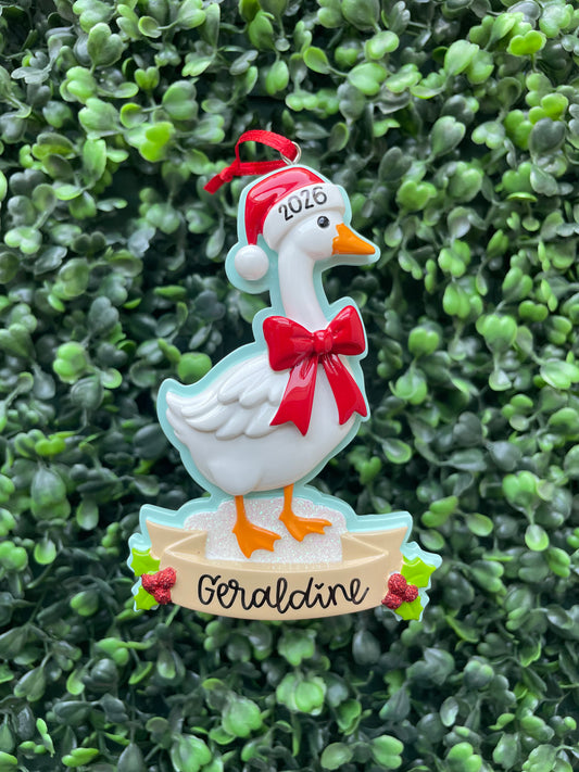 Christmas Goose in Santa Hat Personalized Ornament