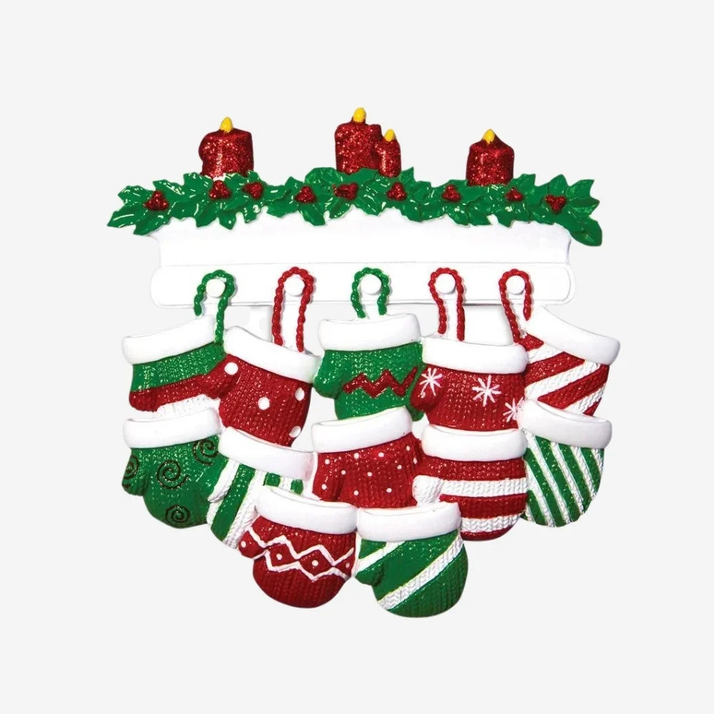 Hanging Mittens Ornament - Family of Twelve