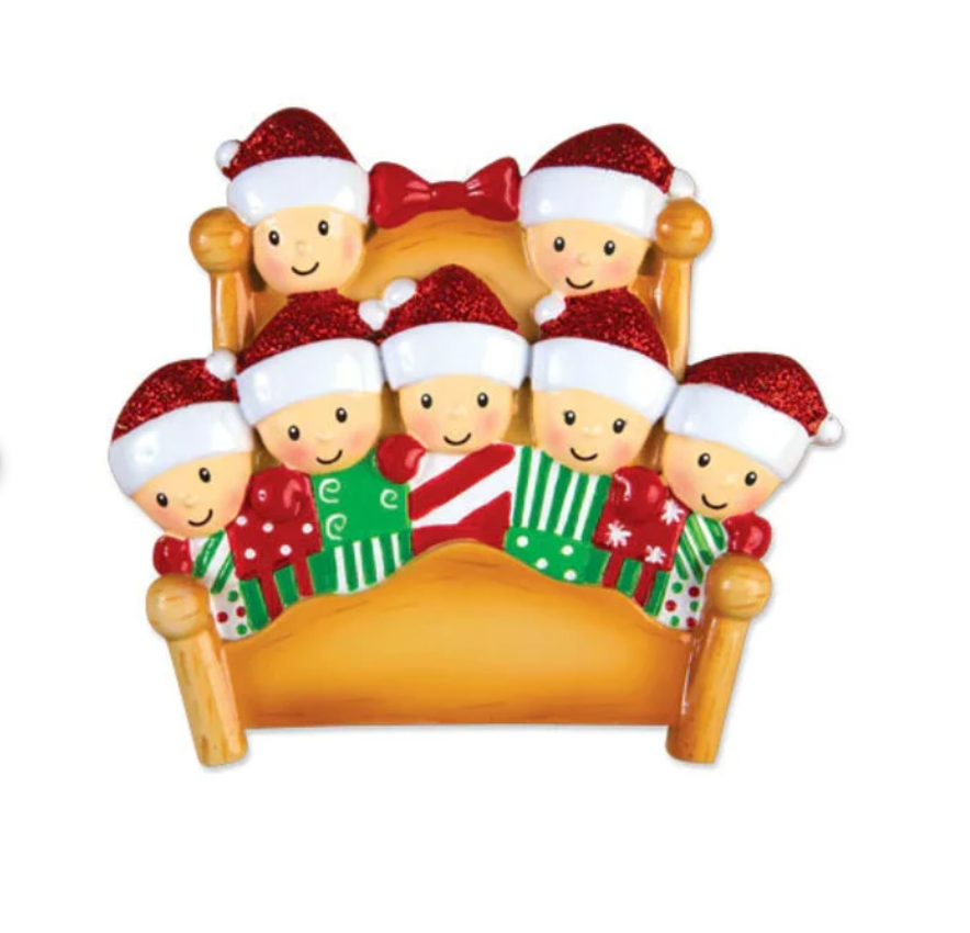 Cozy Bed Ornament - Family of Seven