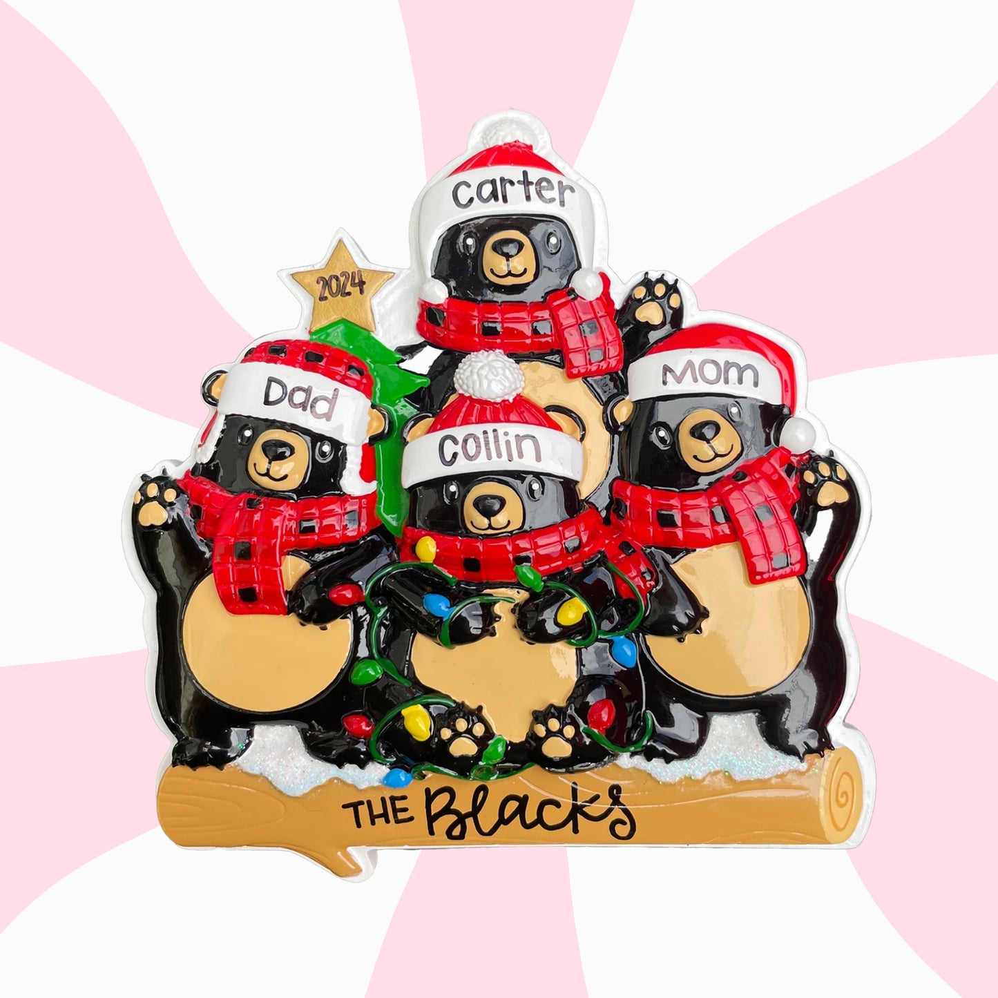 Bears with Scarf & Santa Hat - Family of Four