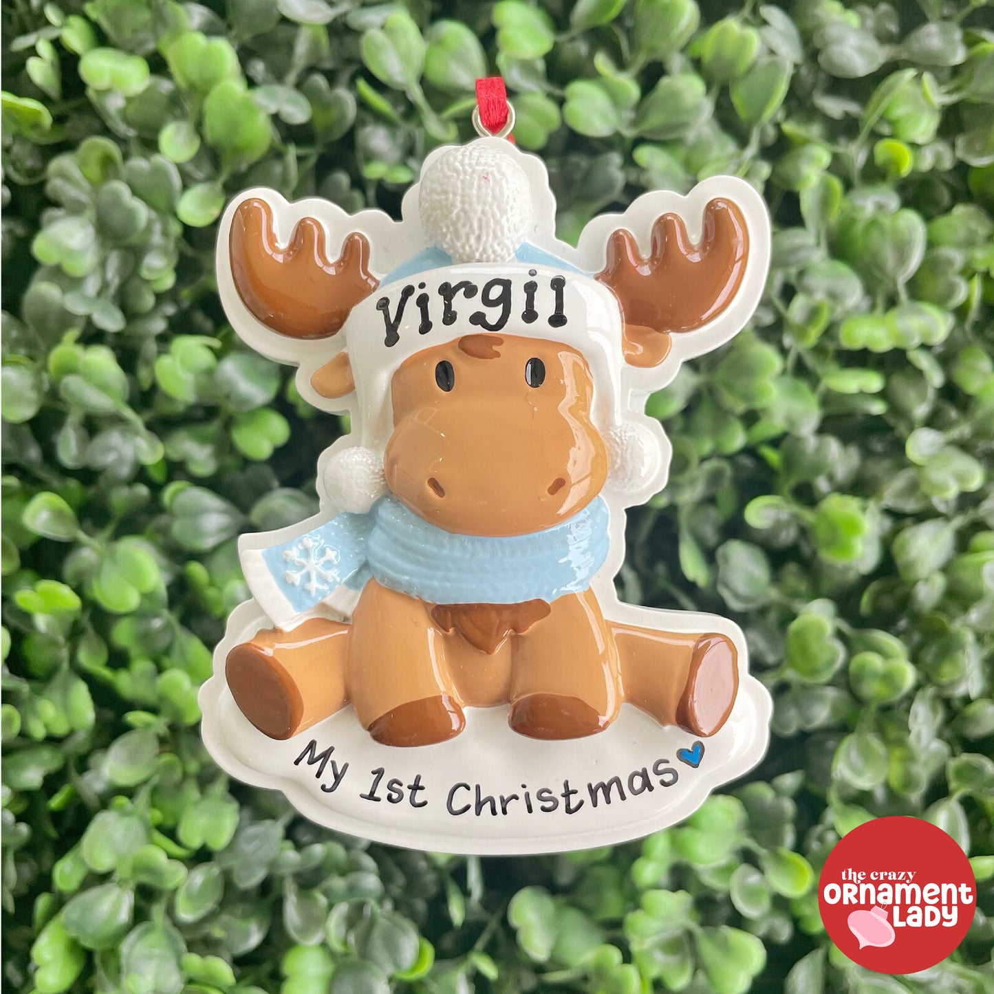 Baby Moose Blue Ornament