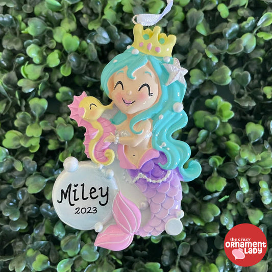 Mermaid and Seahorse Ornament