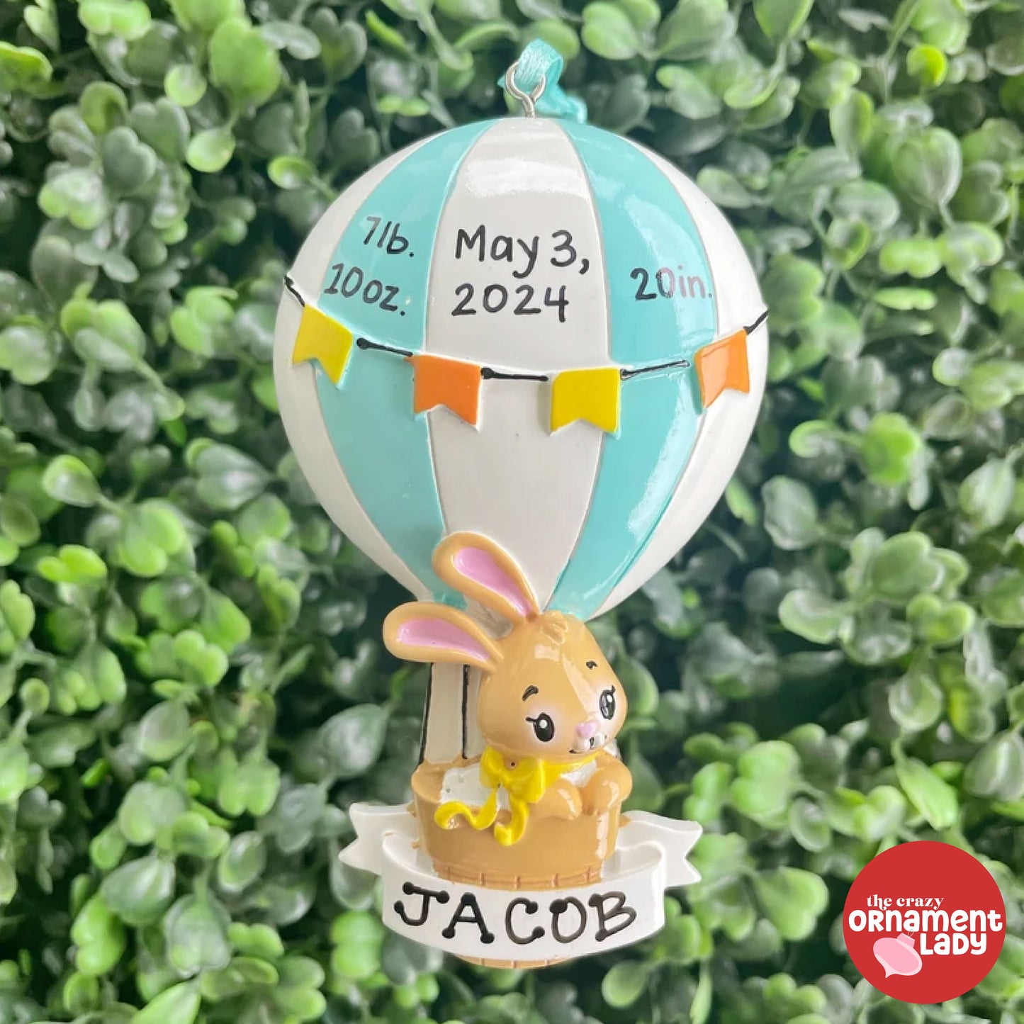Hot Air Balloon Blue Bunny Ornament