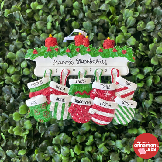 Hanging Mittens Ornament - Family of Ten