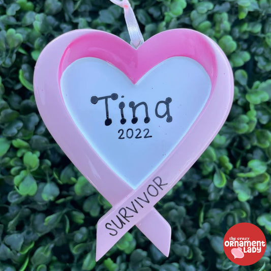 Pink Ribbon Heart Ornament