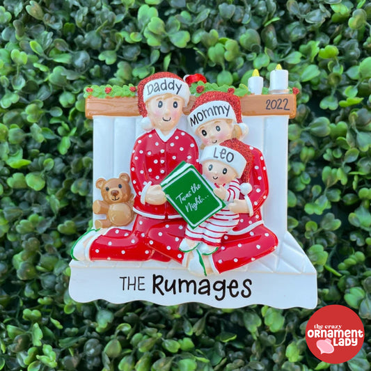 Reading in Bed Ornament - Family of Three