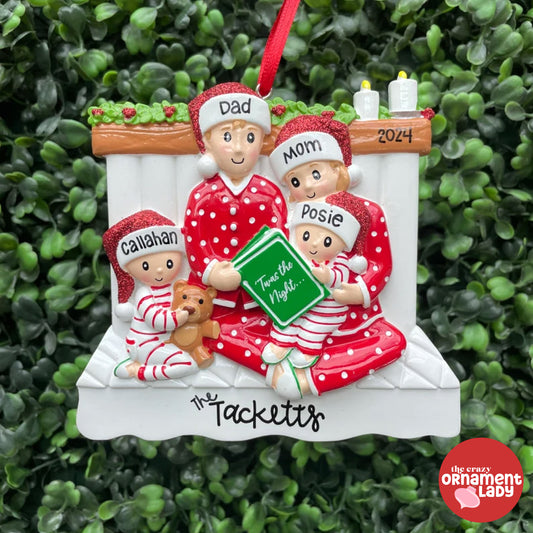 Reading in Bed Ornament - Family of Four