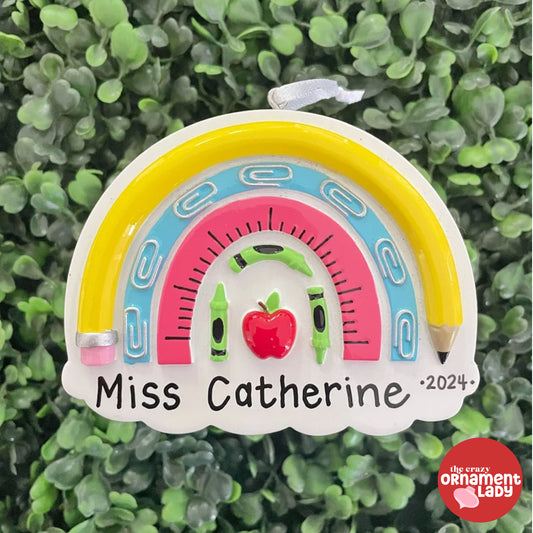 School Supplies Rainbow Ornament