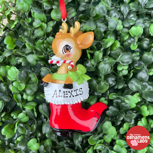 Reindeer in Red Boot Ornament