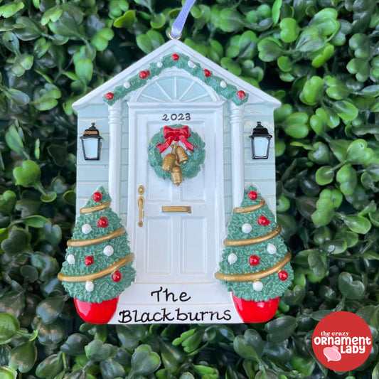 White Door with Wreath Ornament