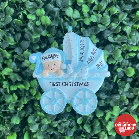 Baby in Blue Carriage Ornament