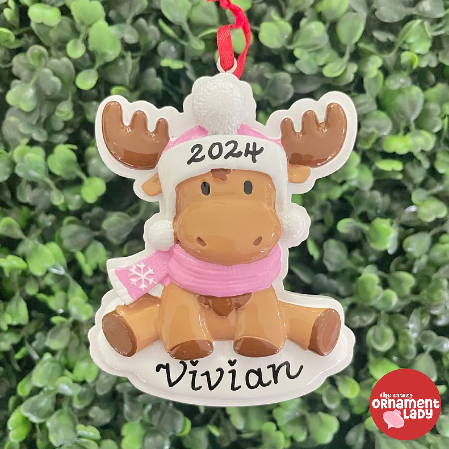 Baby Moose Pink Ornament