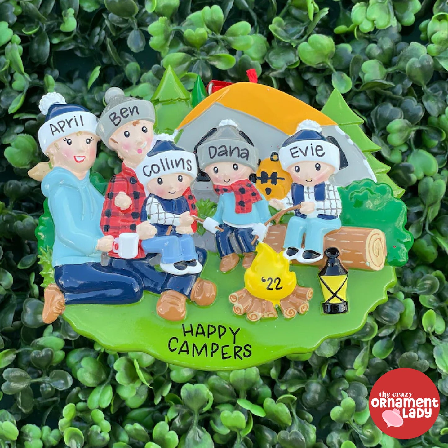 Campfire Ornament - Family of Five