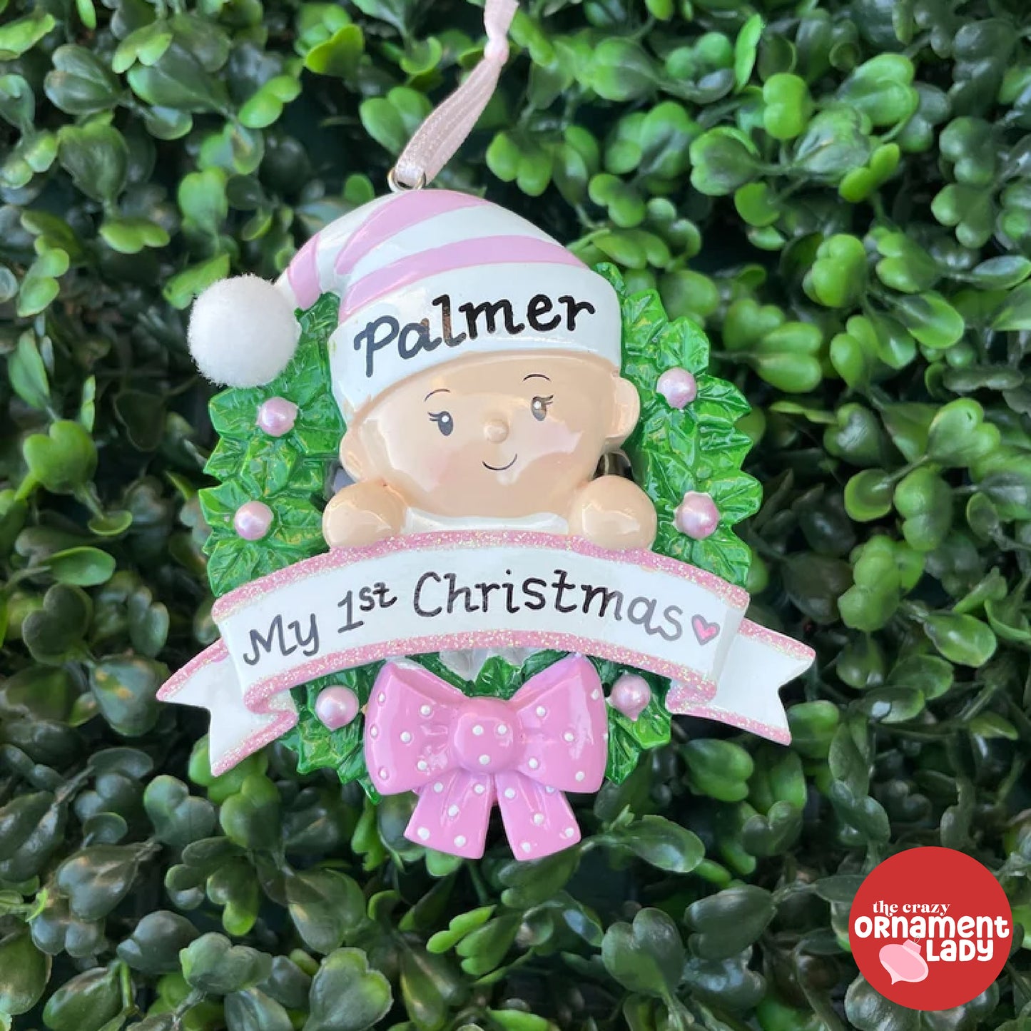 Baby in Wreath Pink Ornament