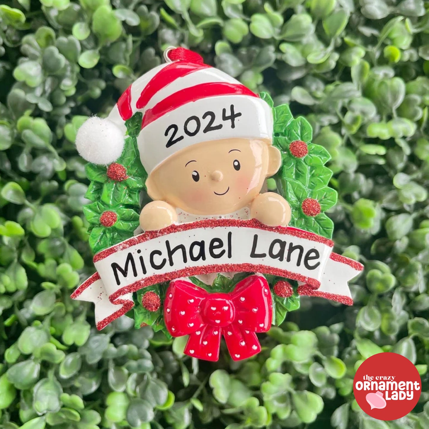 Baby in Wreath Red Ornament