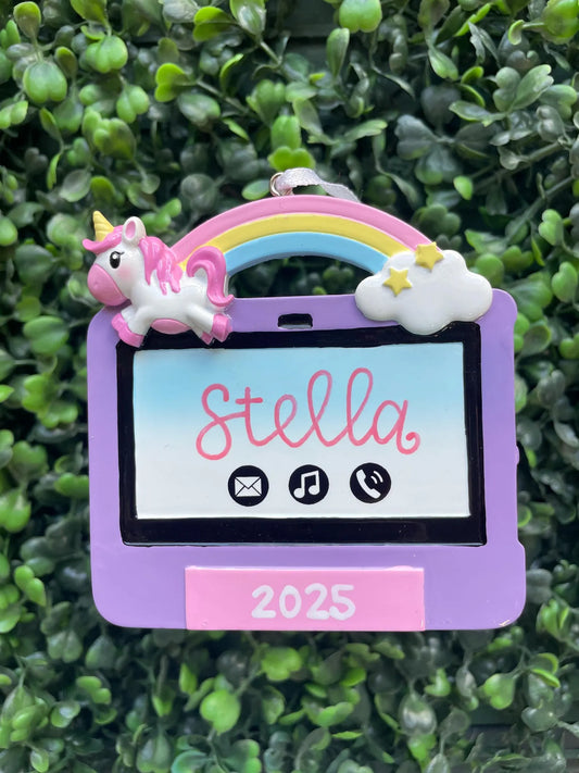 Kid's iPad Personalized Ornament: Purple & Pink