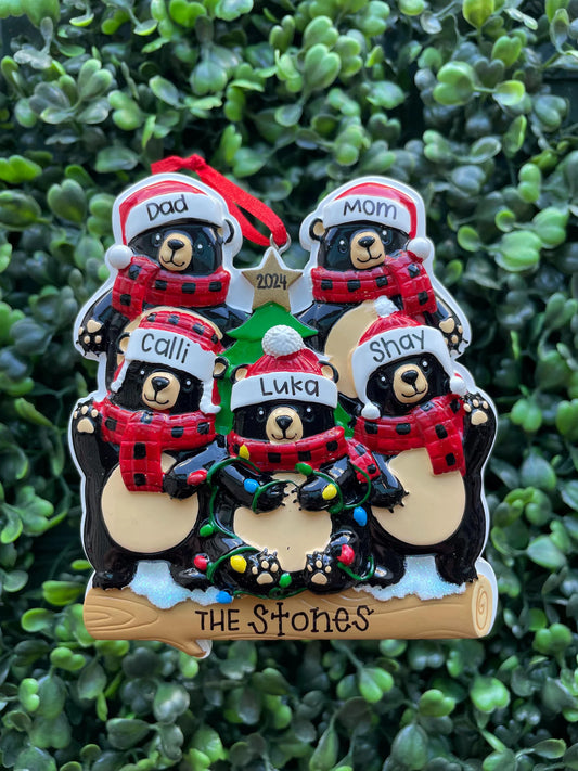 Bears with Scarf & Santa Hat - Family of Five