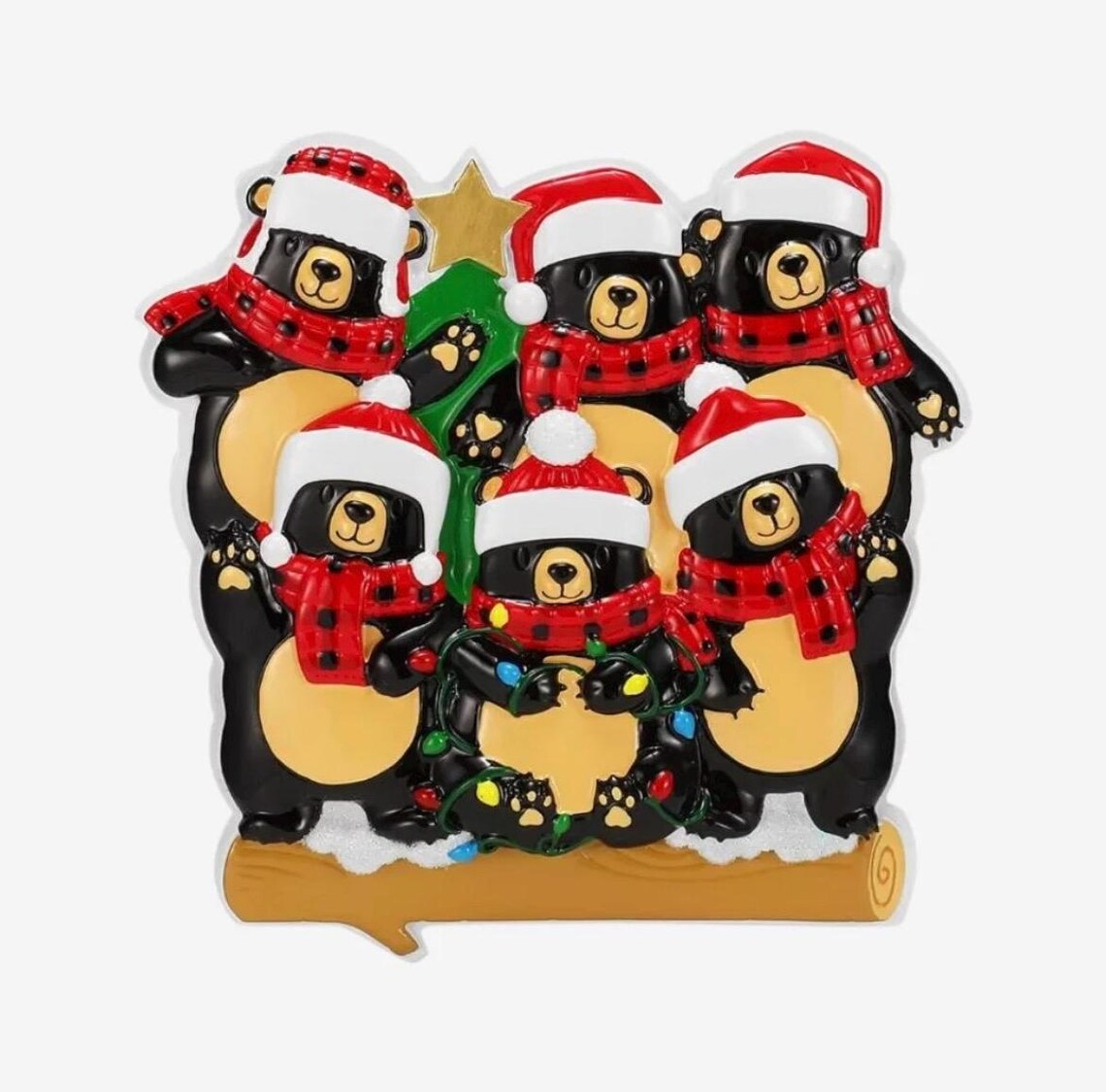 Bears with Scarf & Santa Hat - Family of Six