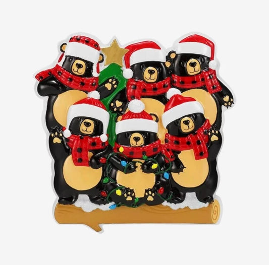 Bears with Scarf & Santa Hat - Family of Six