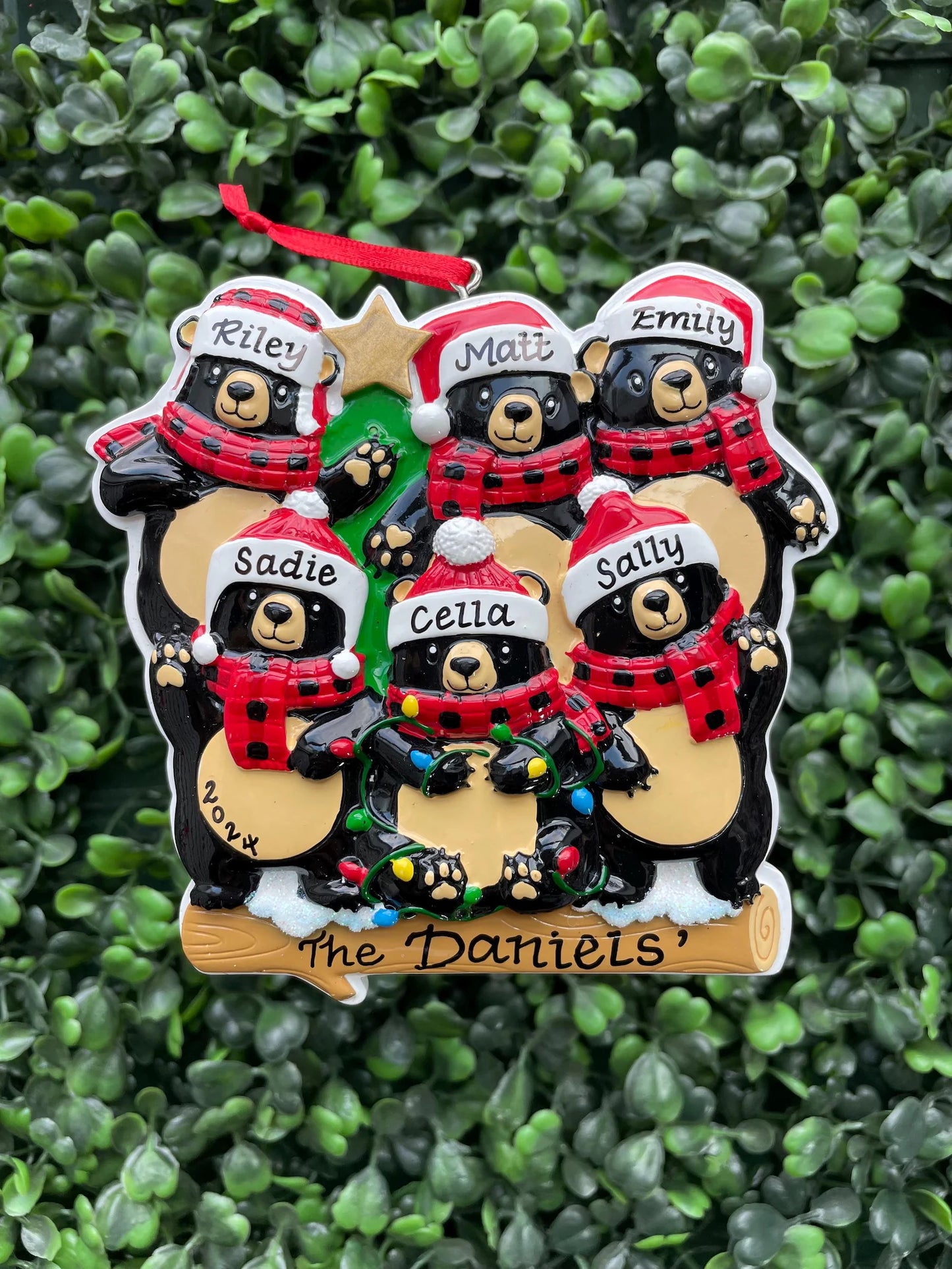 Bears with Scarf & Santa Hat - Family of Six