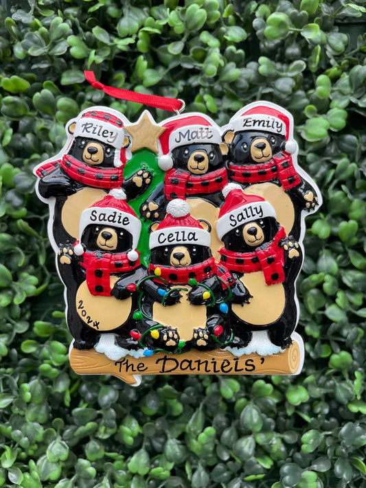 Bears with Scarf & Santa Hat - Family of Six