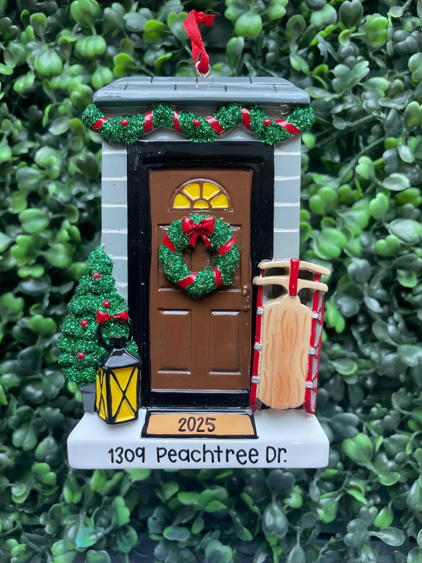 Brown Door with Sled Personalized Ornament