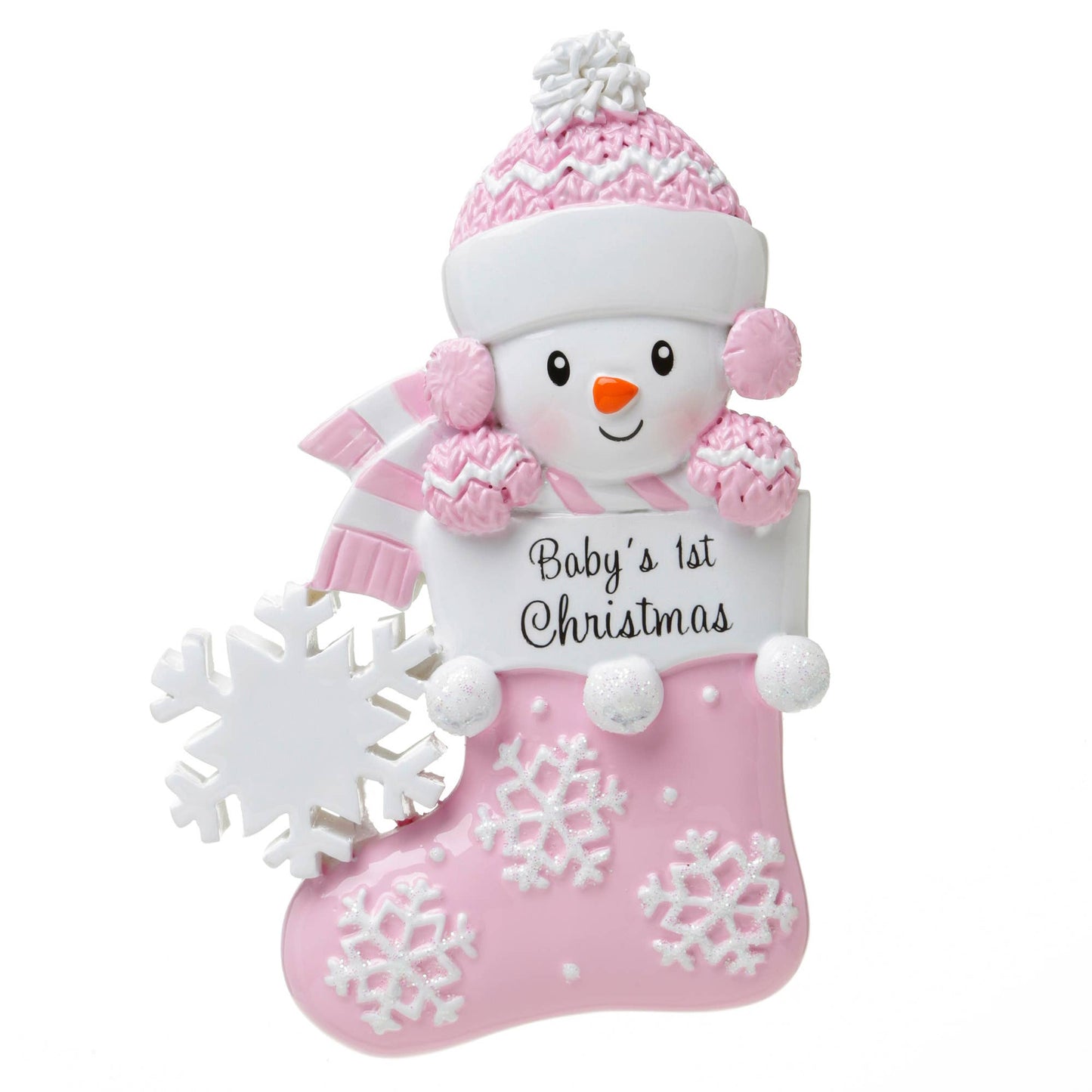 Baby Snowman in Pink Stocking Ornament