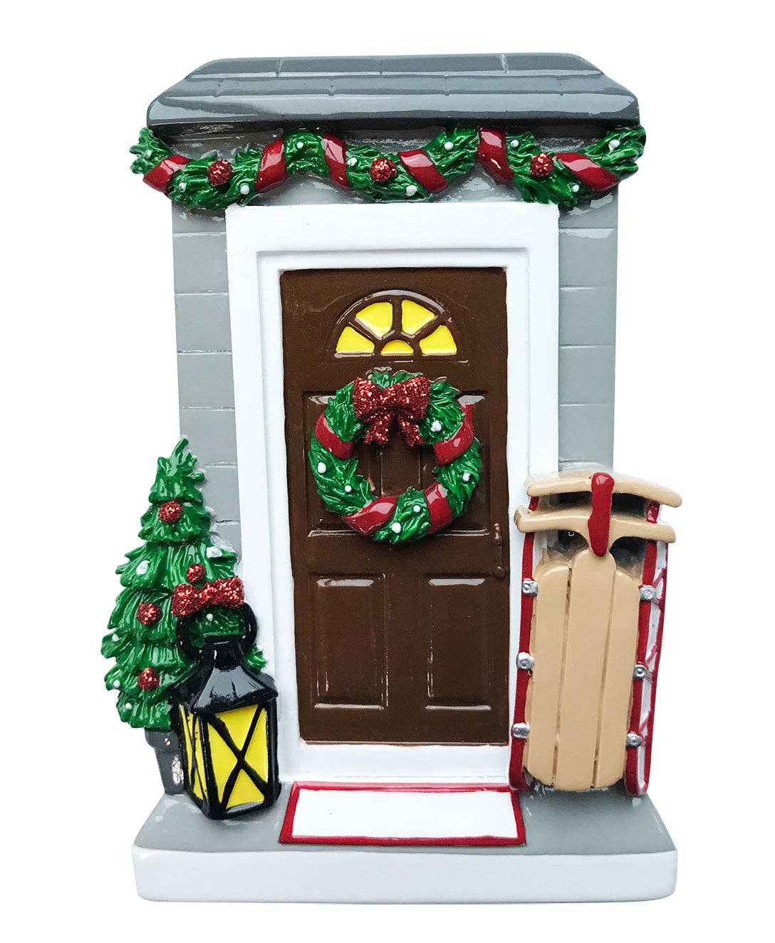 Brown Door with Sled Personalized Ornament